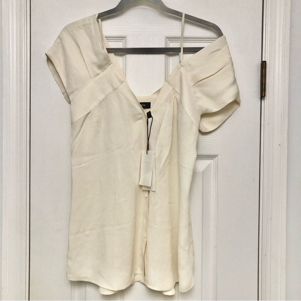 Theory Convertible Silk Blouse Top Off the Shoulder V-Neck Ivory White NWT S - Picture 4 of 9